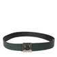 Green Calf Leather Square Metal Buckle Belt