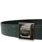 Green Calf Leather Square Metal Buckle Belt