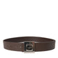 Brown Calf Leather Square Metal Buckle Belt