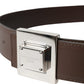 Brown Calf Leather Square Metal Buckle Belt