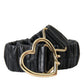 Black Leather Gold Heart Metal Buckle Belt