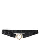 Black Leather Gold Heart Metal Buckle Belt