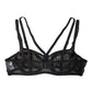 Black Floral Lace Nylon Balconcino Bra Underwear