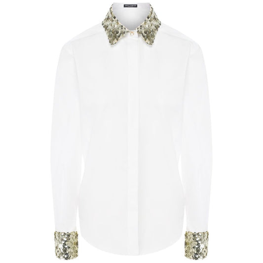 White Cotton Women Shirt with Sequin Accents