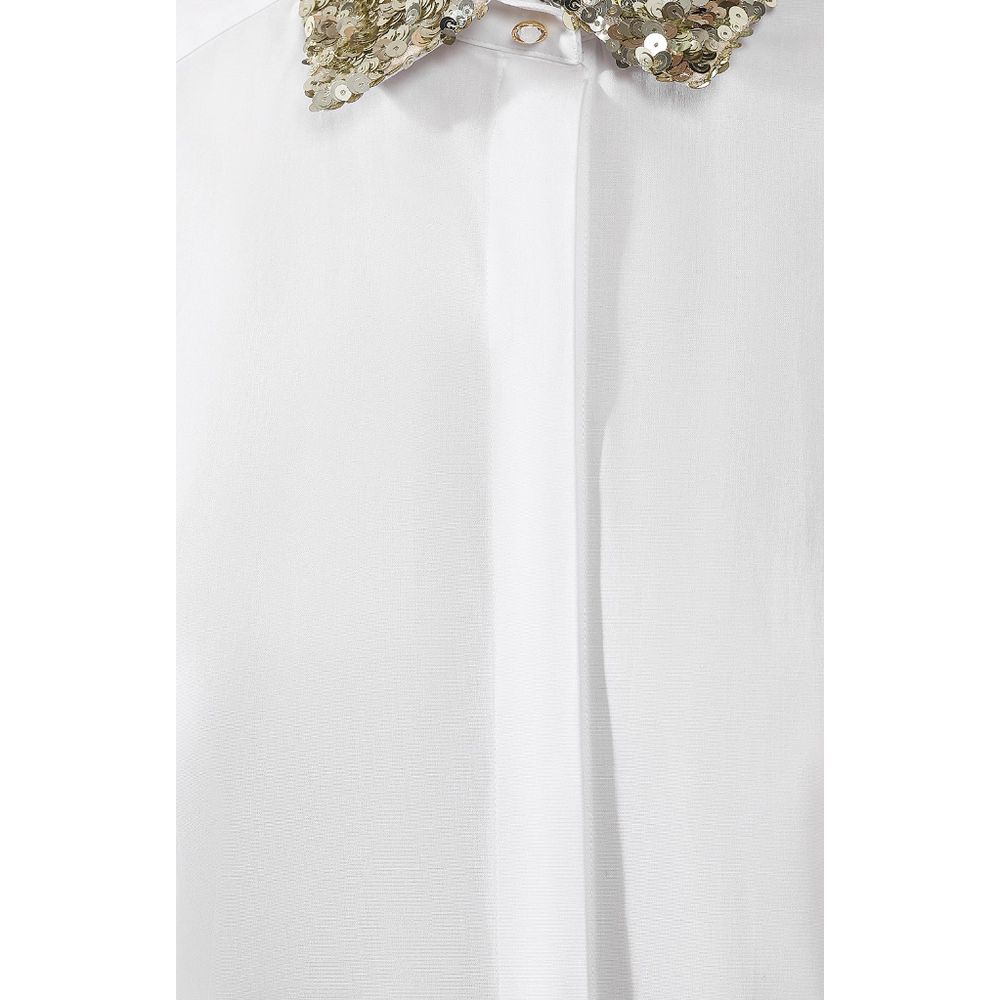 White Cotton Women Shirt with Sequin Accents