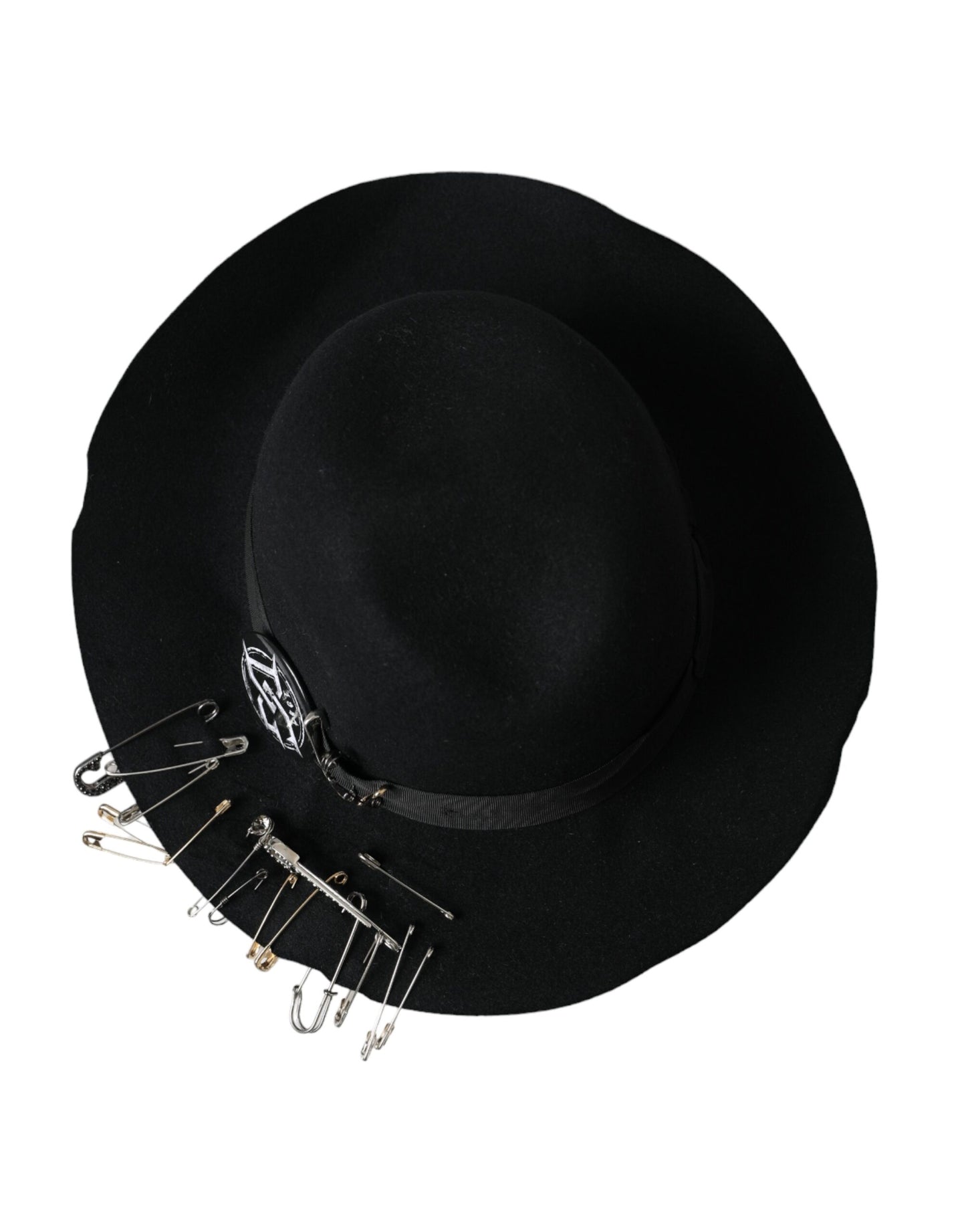 Black Embellished Fedora Wide Brim Hat Men