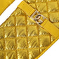 Gold Leather Quilted Mid Arm Length Gloves