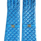 Blue Leather Quilted Mid Arm Length Gloves