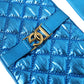 Blue Leather Quilted Mid Arm Length Gloves