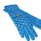 Blue Leather Quilted Mid Arm Length Gloves