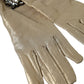 Beige Satin Crystal Elbow Length Gloves