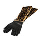 Brown Black Leopard Leather Elbow Length Gloves