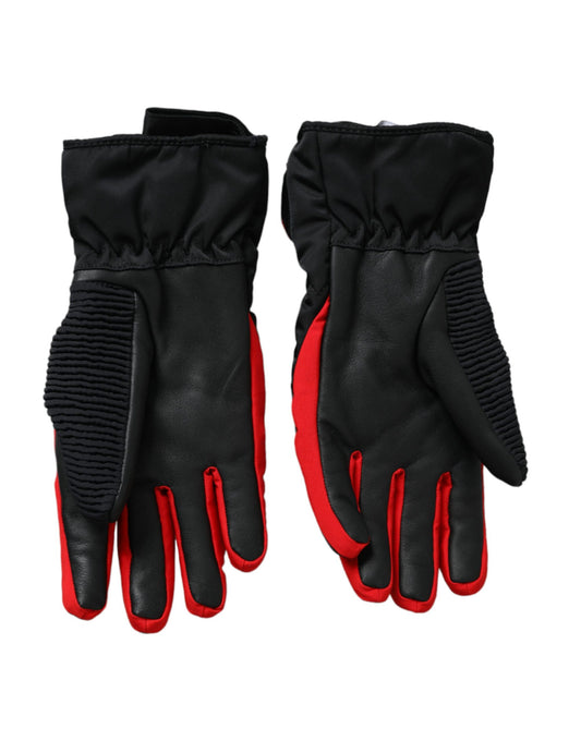 Black Red Nylon Wrist Length Gloves