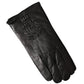 Black Leather Embossed Logo Short Hands Gloves