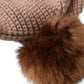 Brown Solid Knitted Fur Ball Winter Beanie Hat