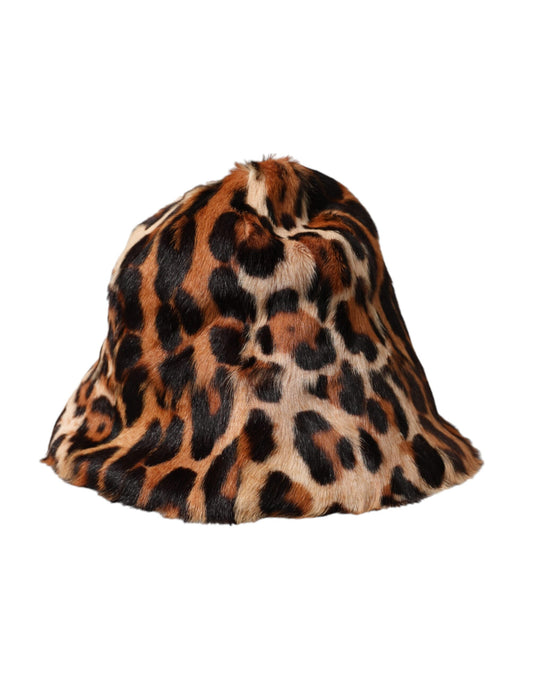 Brown Leopard Fur Women Bucket Hat