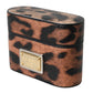 Brown Leopard Calf Leather Logo Plaque Airpods Case