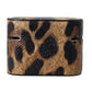 Brown Leopard Calf Leather Metal Logo Plaque Airpods Case