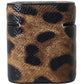 Brown Leopard Calf Leather Metal Logo Plaque Airpods Case