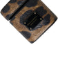 Brown Leopard Calf Leather Metal Logo Plaque Airpods Case