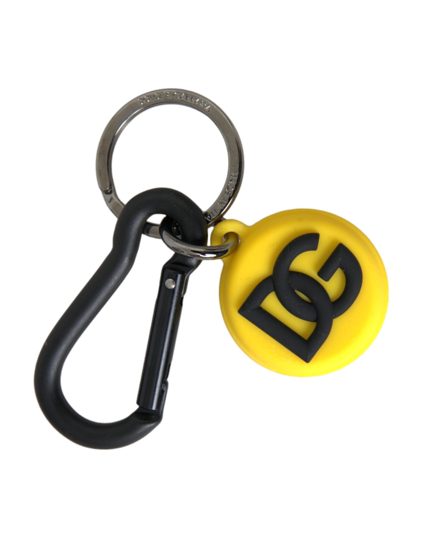 Yellow Rubber DG Logo Round Brass Metal Keyring Keychain