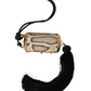 Beige Exotic Leather Mini Mirror Tassel Make Up Holder Bag