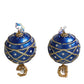 Gold Brass Blue Dangle Christmas Ball Crystal Clip On Earrings