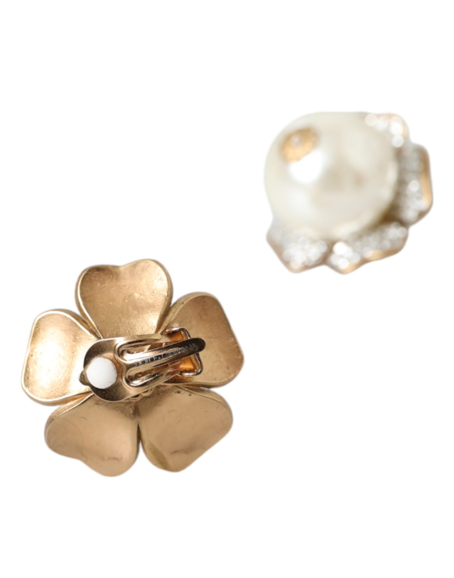 Gold Tone Maxi Faux Pearl Floral Clip-on Jewelry Earrings