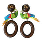 Multicolor Parrot Wood Brass Crystal Embellished Earring