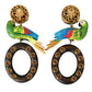 Multicolor Parrot Wood Brass Crystal Embellished Earring