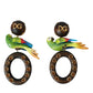 Multicolor Parrot Wood Brass Crystal Embellished Earrings