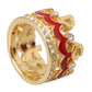 Gold Tone BrassCrystal Enamel DG CROWN Statement Ring