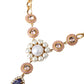 Gold Brass Crystal Purple Pink Pearl Pendants Necklace