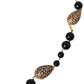 Gold Tone Brass Black Printed Beaded Long Chain Necklace