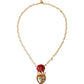 Gold BrassChain Sacred Heart Rose Crystal Charm Necklace