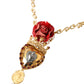 Gold BrassChain Sacred Heart Rose Crystal Charm Necklace