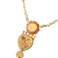 Gold BrassChain Sacred Heart Rose Crystal Charm Necklace