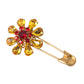 Gold Brass Floral Crystal Jewelry Brooch Pin