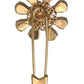 Gold Brass Floral Crystal Jewelry Brooch Pin