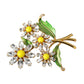 Gold Yellow Green Filigree Flower Crystals Brooch Pin