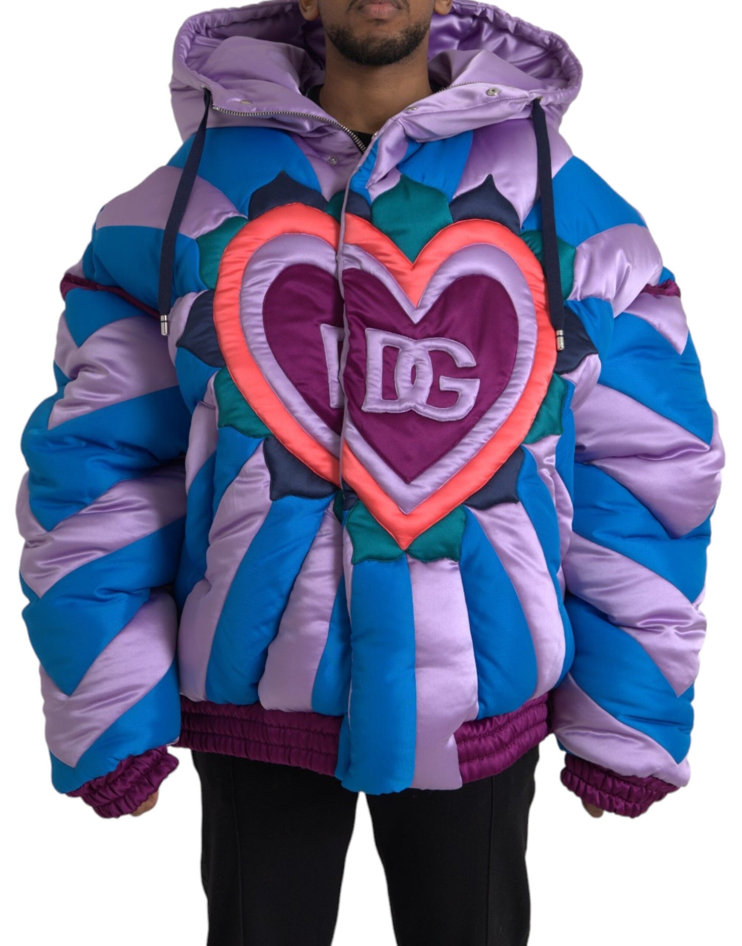 Multicolor Heart Logo Hooded Puffer Jacket