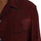 Maroon Crown Jacquard Silk Long Sleeve Shirt