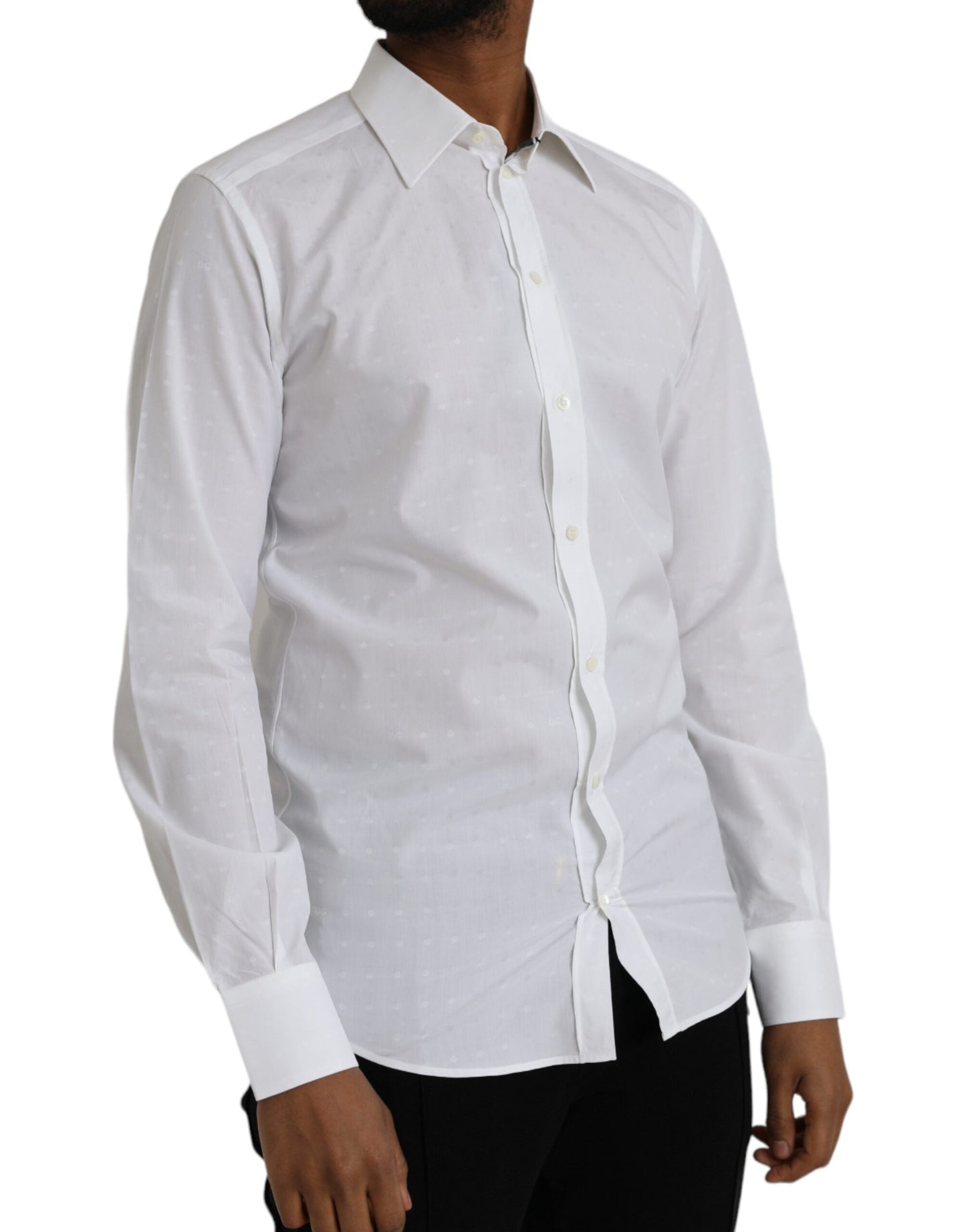 White Logo Cotton Men Dress GOLD Shirt