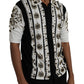 White Black Silk Studded Stone Crystal Shirt