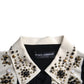 White Black Silk Studded Stone Crystal Shirt