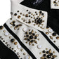 White Black Silk Studded Stone Crystal Shirt