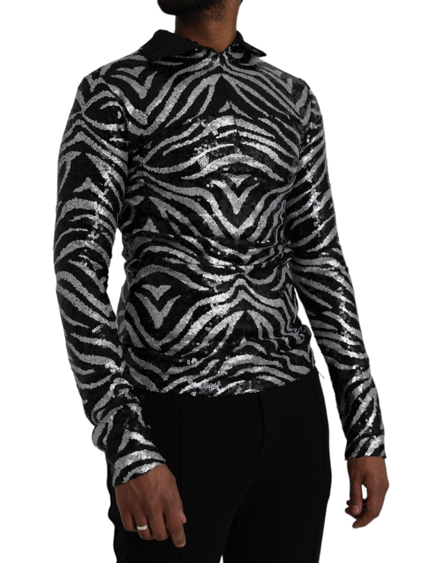 Black Silver Sequined Polyester Sweater