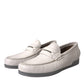 White Gray Leather Slip Mocassin Shoes Loafer