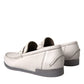 White Gray Leather Slip Mocassin Shoes Loafer