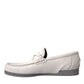 White Gray Leather Slip Mocassin Shoes Loafer